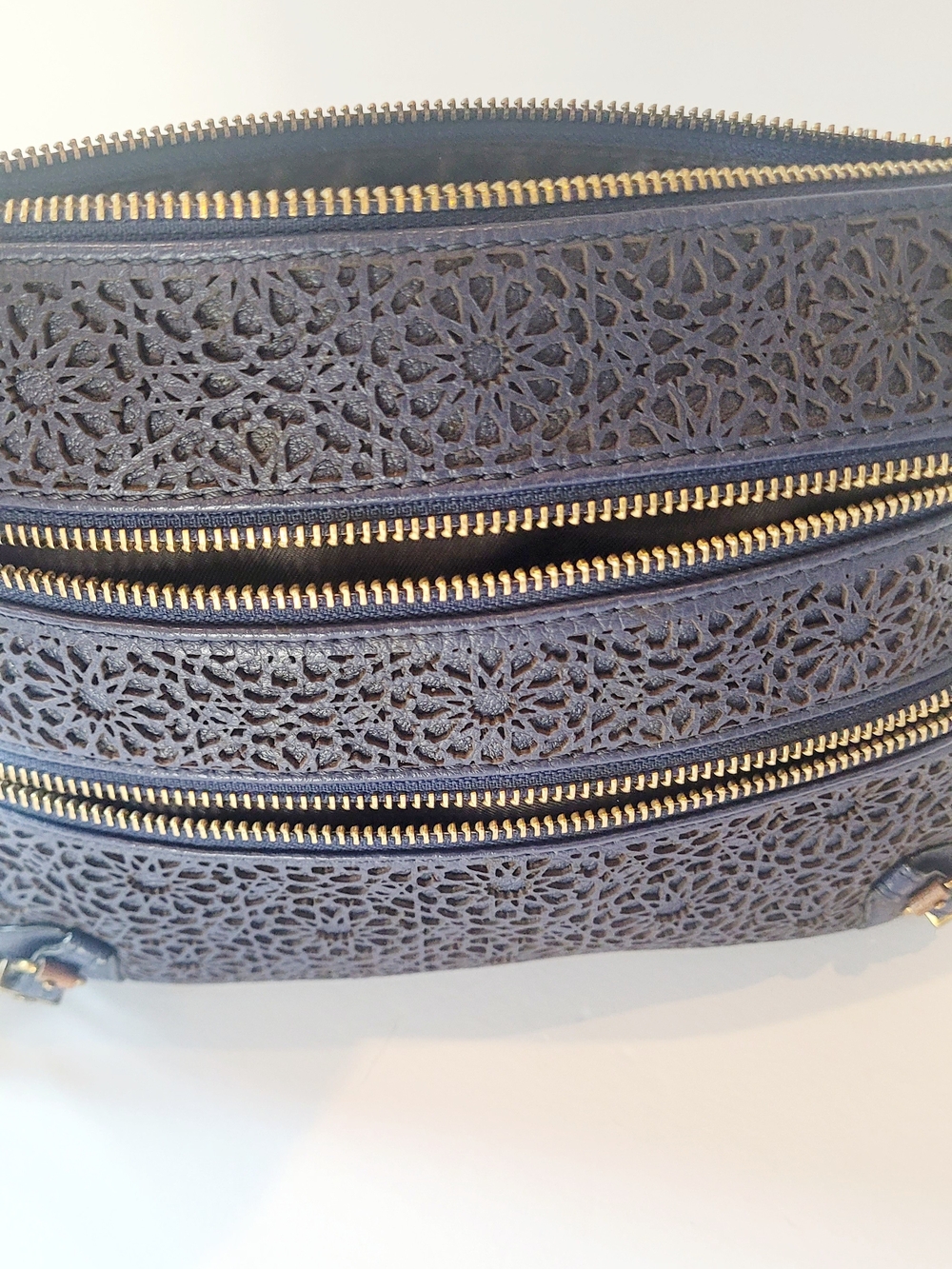 Elliott Lucca Navy Laser-Cut Floral Crossbody with Gold Hardware - Picture 5 of 8